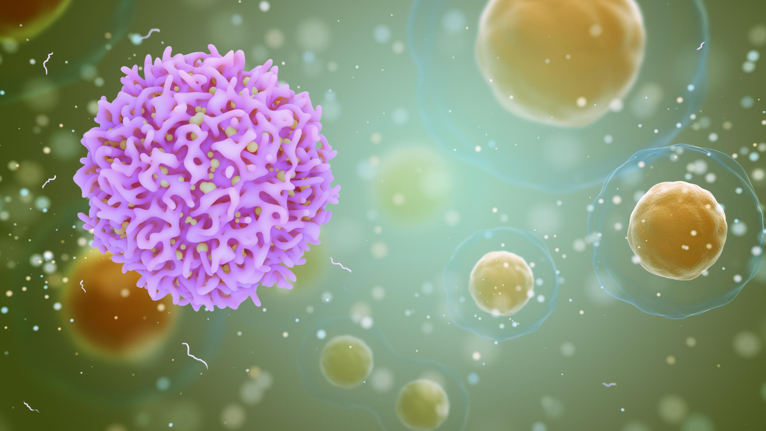 medical-concept-cancer-abstract-background-3d-illustration-t-cells-cancer-cells